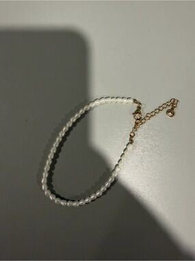 Delicate White Pearl Beaded Ankle Bracelet with Gold Chain